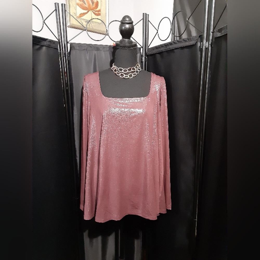Lane Bryant NWT Liquid Elegant Mauve Women's Top Long Sleeve Shimmer 14-16